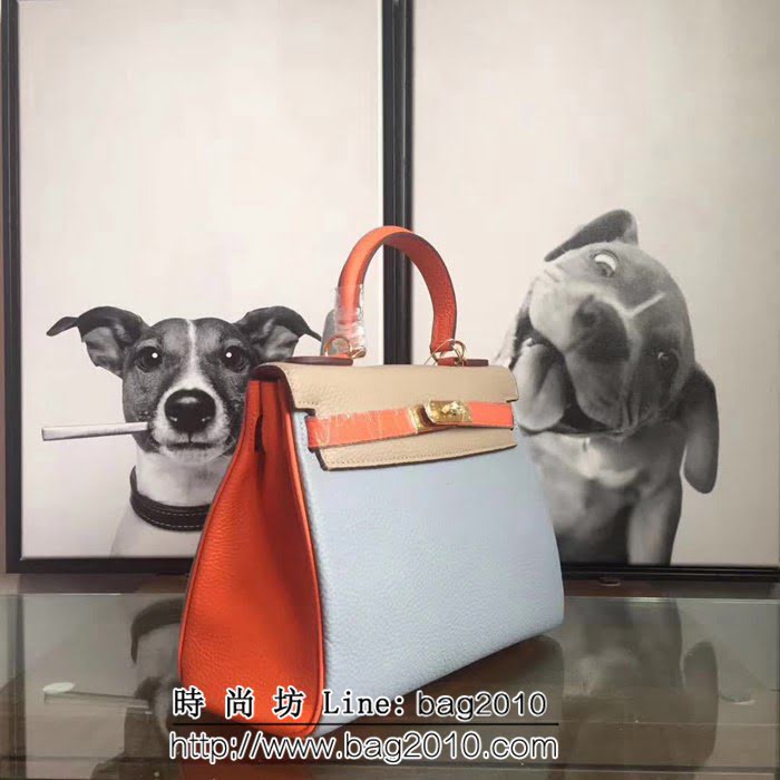 愛馬仕Hermes 頭層牛皮配色爆款凱莉包 時尚手提包 0AM1447